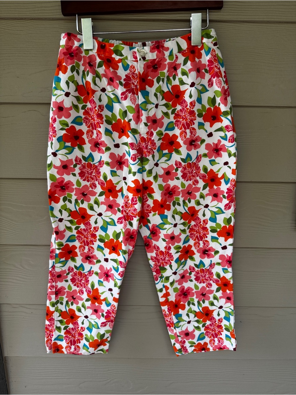 RUSS Pants Women’s Size 6 White Floral Print Cropped Capri Y2K vintage